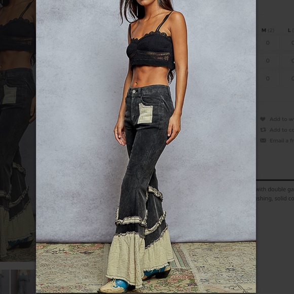 POL “ Marcella 2 “ POL Stretchy Denim Pants with Flared Leg and Gauze Ruffle 44 - Picture 5 of 5